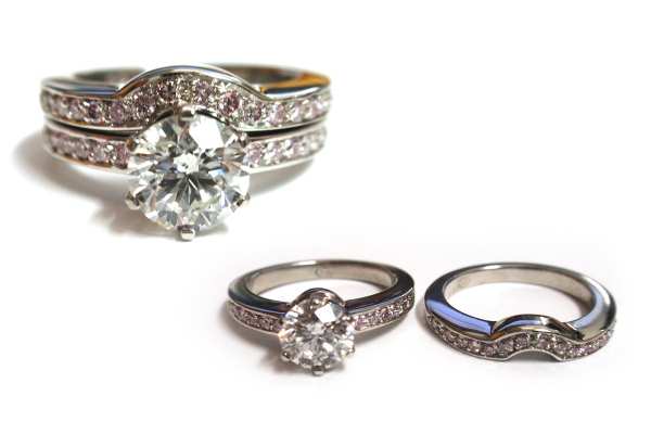 Platinum white and pink diamond set with fitted wedding ring