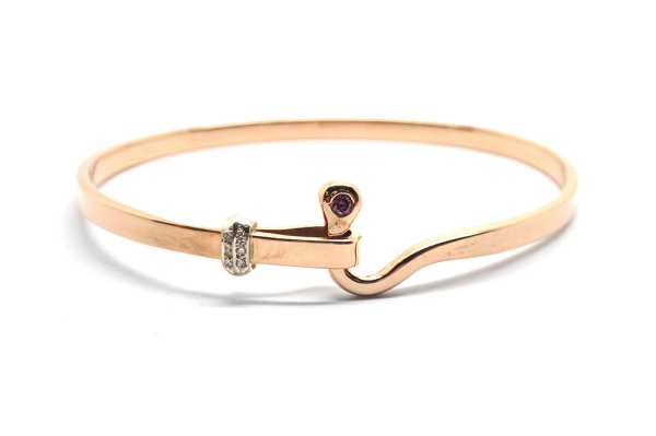 Rose gold opening bangle with pink and white diamond