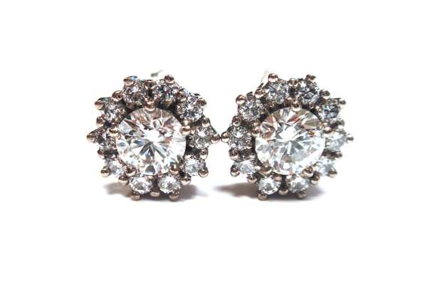Diamond claw set halo stud earrings