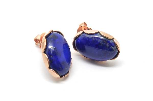 Rose gold scalloped side Lapic lazuli cabochon stud earrings