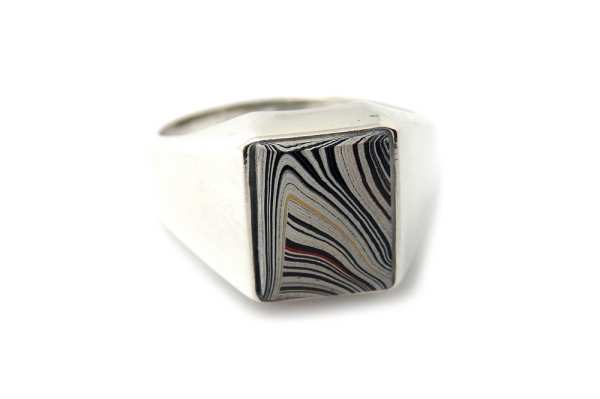 Fordite (built up paint form the ford plant USA) stone set signet ring