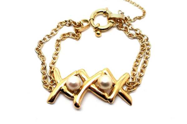 Yellow gold 30th anniversary X and south sea pearl bracelet