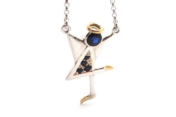 Blue sapphire angle pendant with the number 4 dress