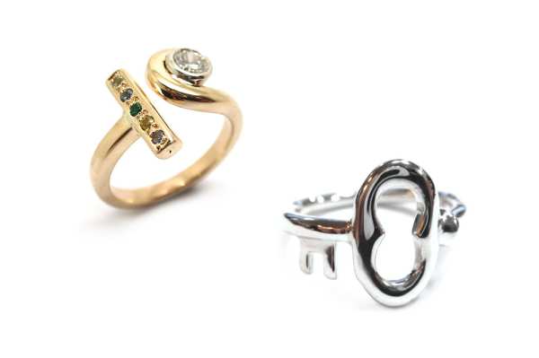 Special occasion rings can be as simple as a bent up key or an initial with a little bit of bling!