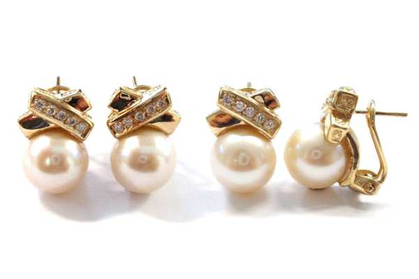 South sea pearls with a gold cross over section with diamond detail
