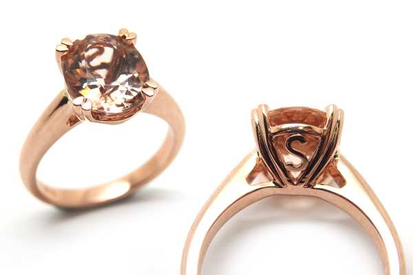 Morganite in rose gold dress ring with side detail