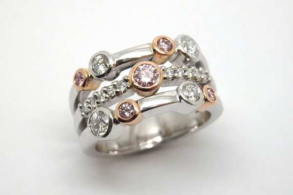 Argyle pink and white diamond dress ring