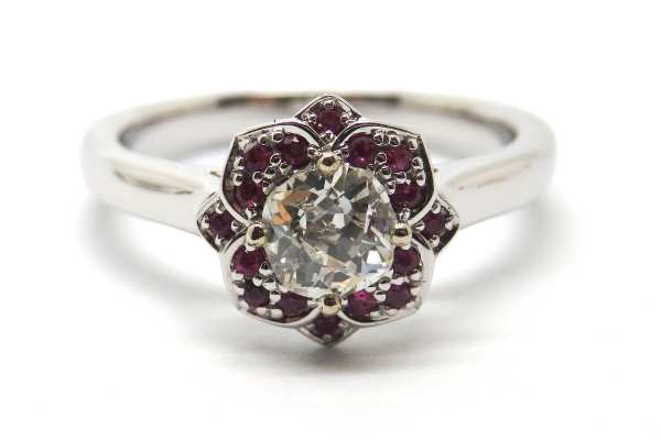 Diamond and ruby flower ring
