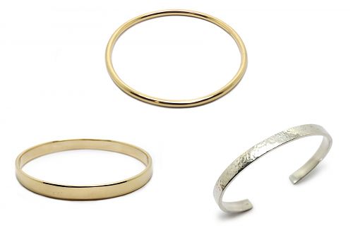 Handmade bangles and cuff in a selection of shapes and styles. Custom made to the individual wrist. With old gold bangles are the most cost effective and impactful piece that can be made.