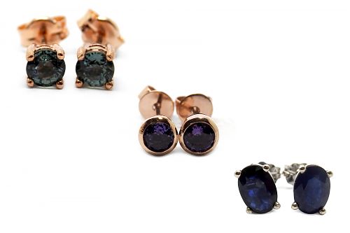 Coloured sapphire stud earrings