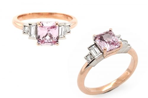 Padparadscha sapphire and diamond dress ring set in rose and white gold