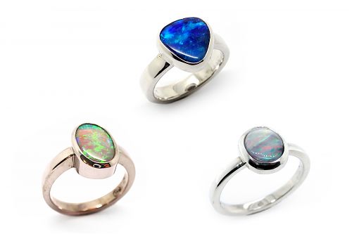 Bezel set solid opal in sterling silver