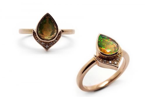 Ethiopian opal and diamond dress ring in rose gold