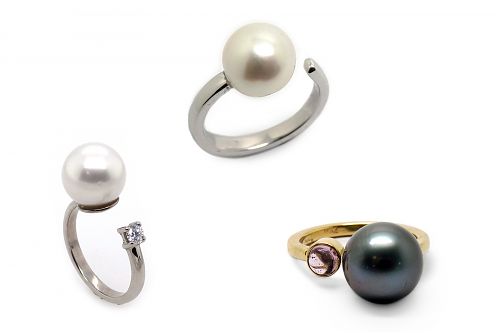 Open pearl dress rings, Freshwater, Tahitian with a cabochon tourmaline, South Sea pearl and diamond