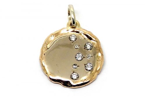 Hand rolled and melted white and rose gold pendant with diamonds bead set