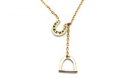 Yellow gold chain with handmade stirrup and diamond set horseshoe