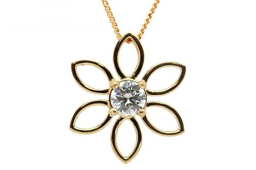 Open petal pendant with large diamond centre claw set and hidden bail