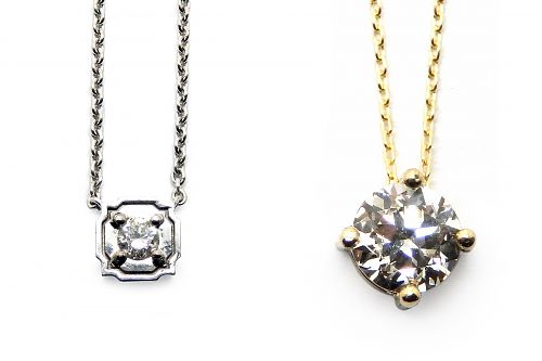 Classic diamond pendants, claw and bezel set