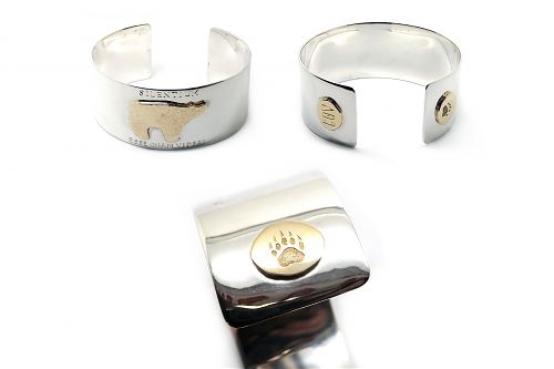Sterling silver hand forged cuff with gold accents and hand engraved